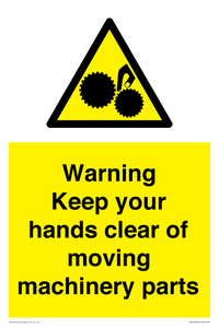 Warning - Keep your hands clear of moving machinery parts